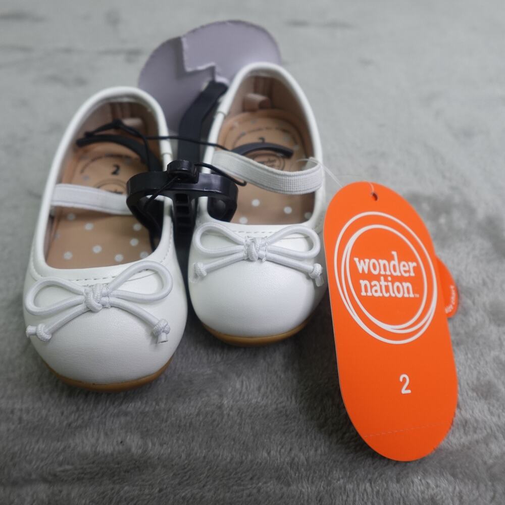 Wonder Nation Toddler Girls Size 2 Bow Ballet Flat Shoes White